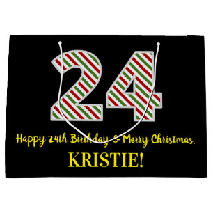 Happy 24th Birthday & Merry Christmas, Custom Name Large Gift Bag