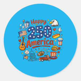 Happy 250 Aamerica 1776-2026 Patriotic Doodle Classic Round Sticker