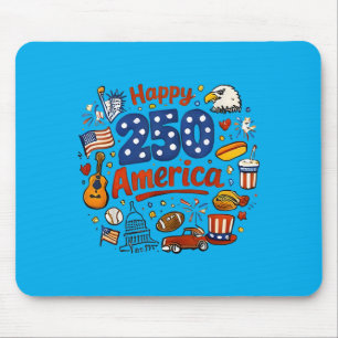 Happy 250 Aamerica 1776-2026 Patriotic Doodle Mouse Pad