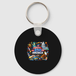 Happy 250 america 1776-2026 patriotic doodle key ring
