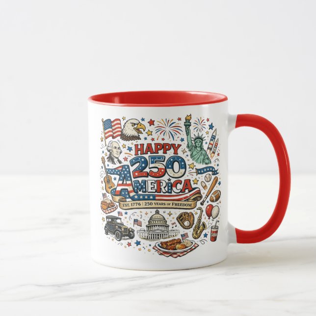 Happy 250 America Mug USA 250 Years of Freedom Pat (Right)
