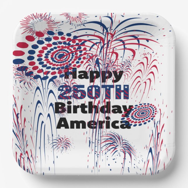 Happy 250th America Patriotic Fireworks Paper Plate (Front)