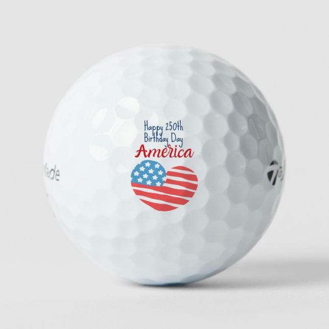 Happy 250th Birthday America, Flag Heart 1776-2026 Golf Balls (Front)