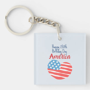 Happy 250th Birthday America, Flag Heart 1776-2026 Key Ring