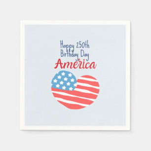 Happy 250th Birthday America, Flag Heart 1776-2026 Napkin