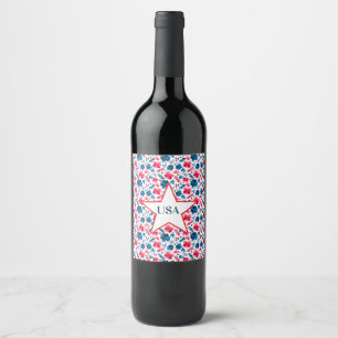 Happy 250th Birthday,America!Floral Red White Blue Wine Label