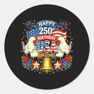Happy 250th Birthday Usa Floral 4th July Flag Chef Classic Round Sticker
