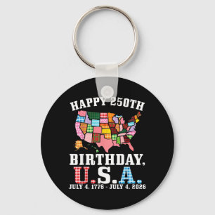 Happy 250th Birthday USA Map American Flag July 4 Key Ring