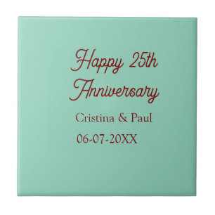 Happy 25th aniversary green mauve pastel boho retr ceramic tile