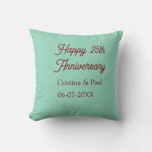 Happy 25th aniversary green mauve pastel boho retr cushion