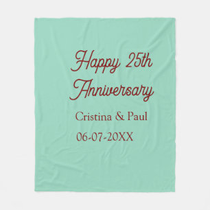 Happy 25th aniversary green mauve pastel boho retr fleece blanket