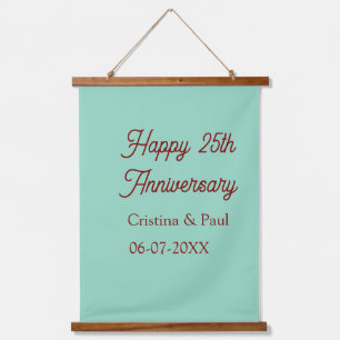 Happy 25th aniversary green mauve pastel boho retr hanging tapestry
