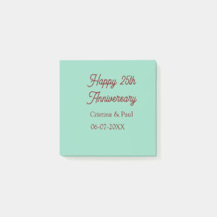 Happy 25th aniversary green mauve pastel boho retr post-it notes