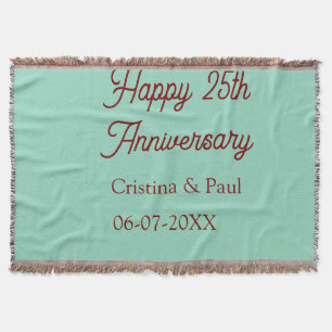 Happy 25th aniversary green mauve pastel boho retr throw blanket