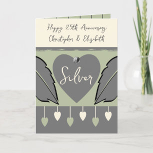 Happy 25th Anniversary add names grey green Card