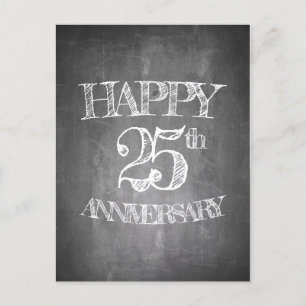 Happy 25th anniversary on chalk board holiday postcard