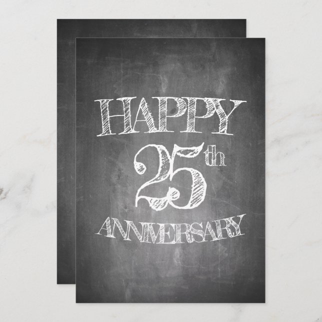 Happy 25th anniversary on chalk board invitation (Front/Back)