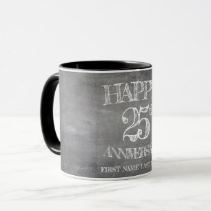 Happy 25th anniversary on chalk board mug