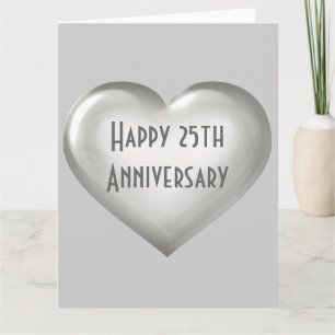 Happy 25th Anniversary Silver Heart Card