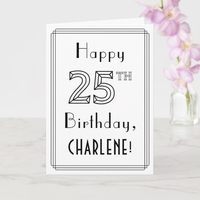 Happy 25th Birthday, Art Deco Style w/ Custom Name Card (Orchid)