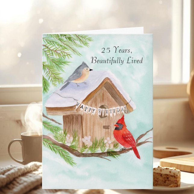  Happy 25th Birthday Birds at Birdhouse Card (Creator Uploaded)