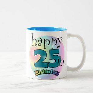 Happy 25th Birthday (blue) Two-Tone Coffee Mug