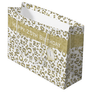  Happy 25th Birthday Gold Random Number Pattern Large Gift Bag
