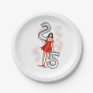 Happy 25th birthday, illustration paper plate