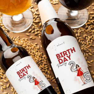 Happy 25th birthday, illustration wine label
