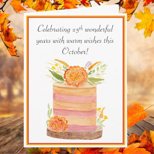 Happy 25th Birthday October Marigolds on Cake Card