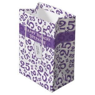 Happy 25th Birthday Random Number Pattern Purple Medium Gift Bag