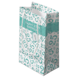  Happy 25th Birthday Teal Random Number Pattern Small Gift Bag