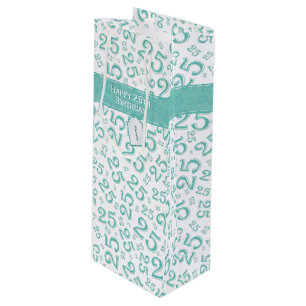  Happy 25th Birthday Teal Random Number Pattern Wine Gift Bag