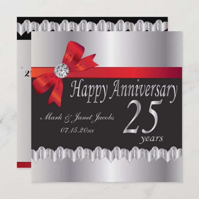 Happy 25th Silver Wedding Anniversary Invitation (Front/Back)