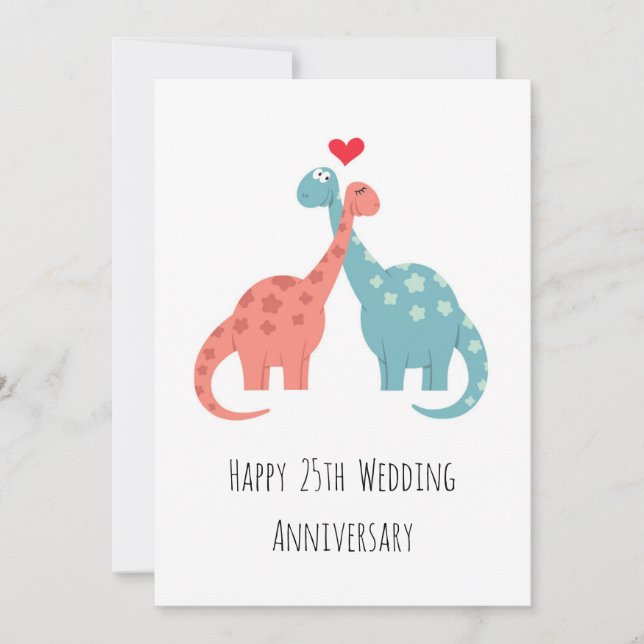 Happy 25th Wedding Anniversary Cute Dinosaurs Card (Front)