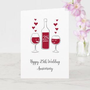 Happy 25th Wedding Anniversary Red Wine Heart Card