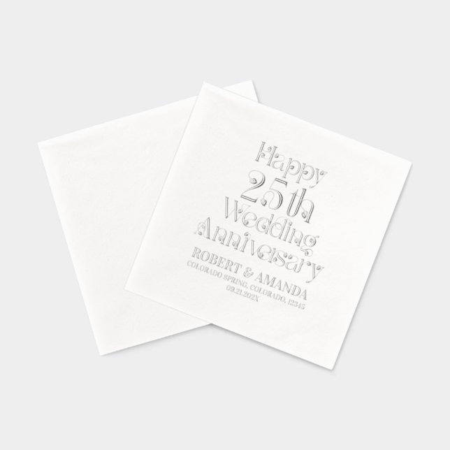 Happy 25th Wedding Anniversary Retro Typography Foil Napkins (Back)