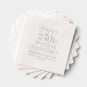 Happy 25th Wedding Anniversary Retro Typography Foil Napkins