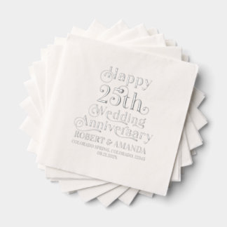 Happy 25th Wedding Anniversary Retro Typography Foil Napkins
