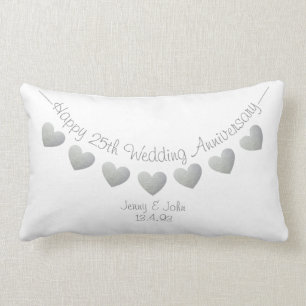 Happy 25th Wedding Anniversary Silver hearts Lumbar Cushion