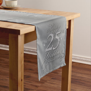 "Happy 25th Wedding Anniversary" Silvery Gradient  Short Table Runner