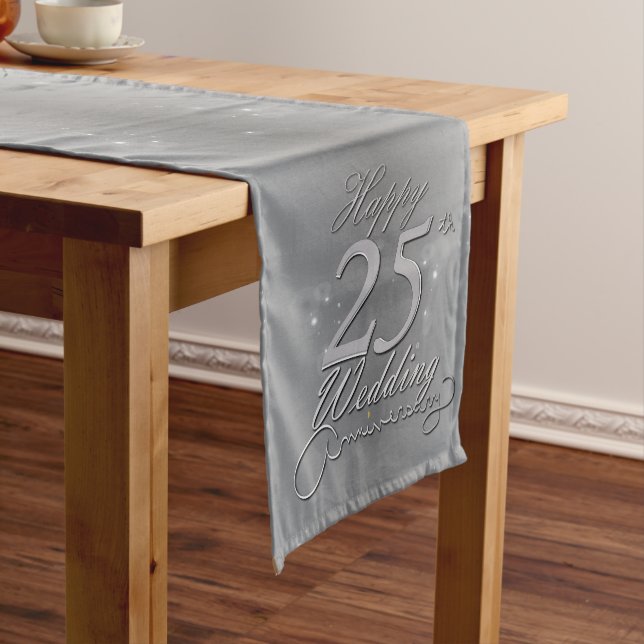 "Happy 25th Wedding Anniversary" Silvery Gradient  Short Table Runner (In Situ)