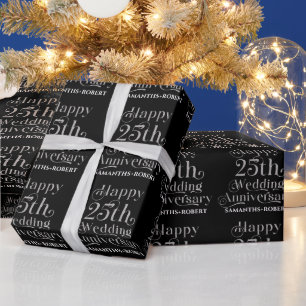 Happy 25th Wedding Anniversary Typography Wrapping Paper