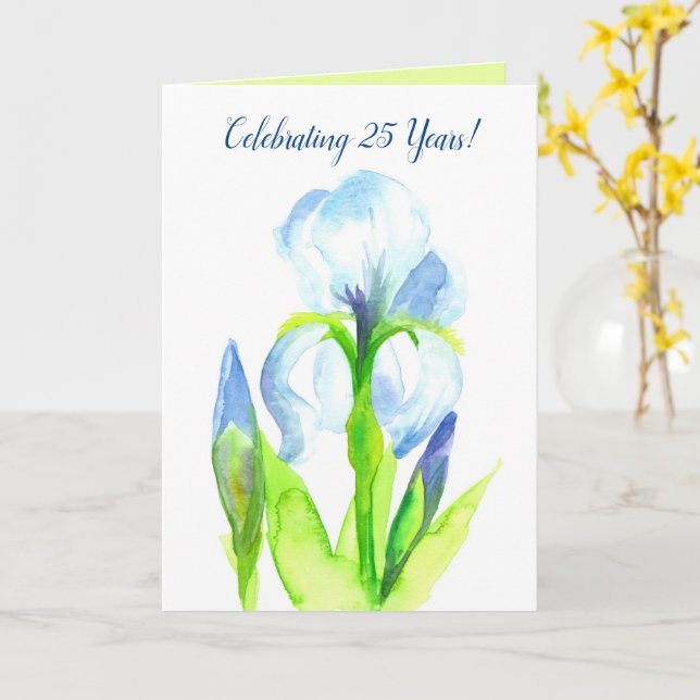 Happy 25th Wedding Anniversary Watercolor Iris Card (Yellow Flower)