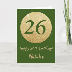 Happy 26th Birthday Green and Gold Glitter Card
