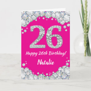 Happy 26th Birthday Hot Pink and Silver Glitter Card