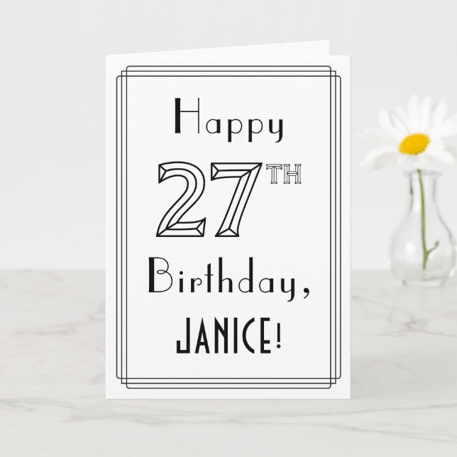 Happy 27th Birthday, Art Deco Style w/ Custom Name Card (Small Plant)