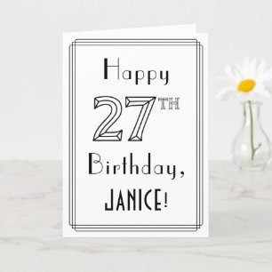 Happy 27th Birthday, Art Deco Style w/ Custom Name Card
