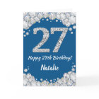 Happy 27th Birthday Blue and Silver Glitter Card