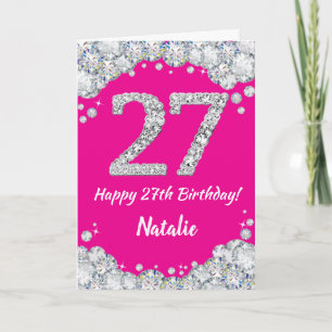 Happy 27th Birthday Hot Pink and Silver Glitter Card